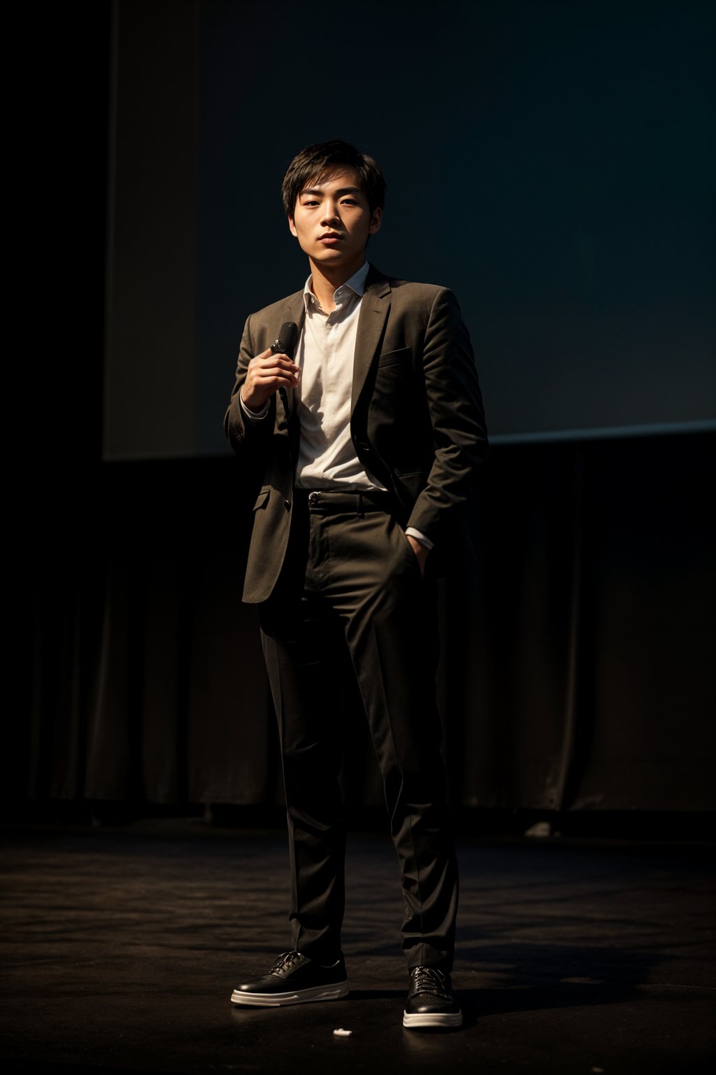 man as a conference keynote speaker standing on stage at a conference