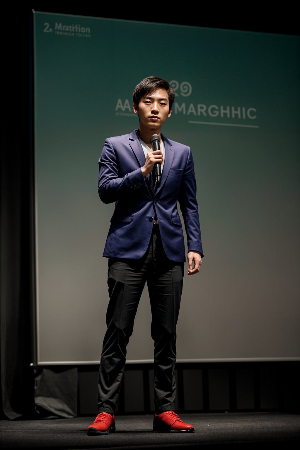 man as a conference keynote speaker standing on stage at a conference