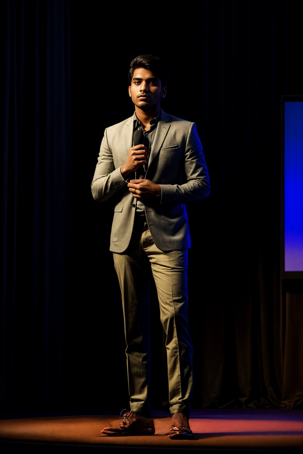 man as a conference keynote speaker standing on stage at a conference