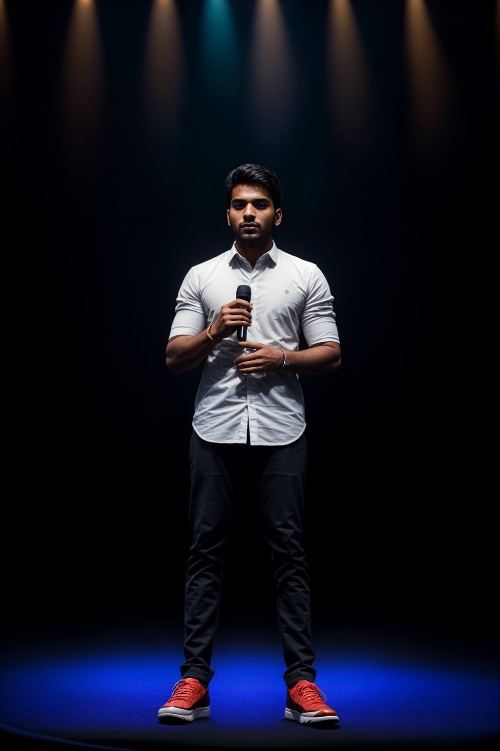 man as a conference keynote speaker standing on stage at a conference