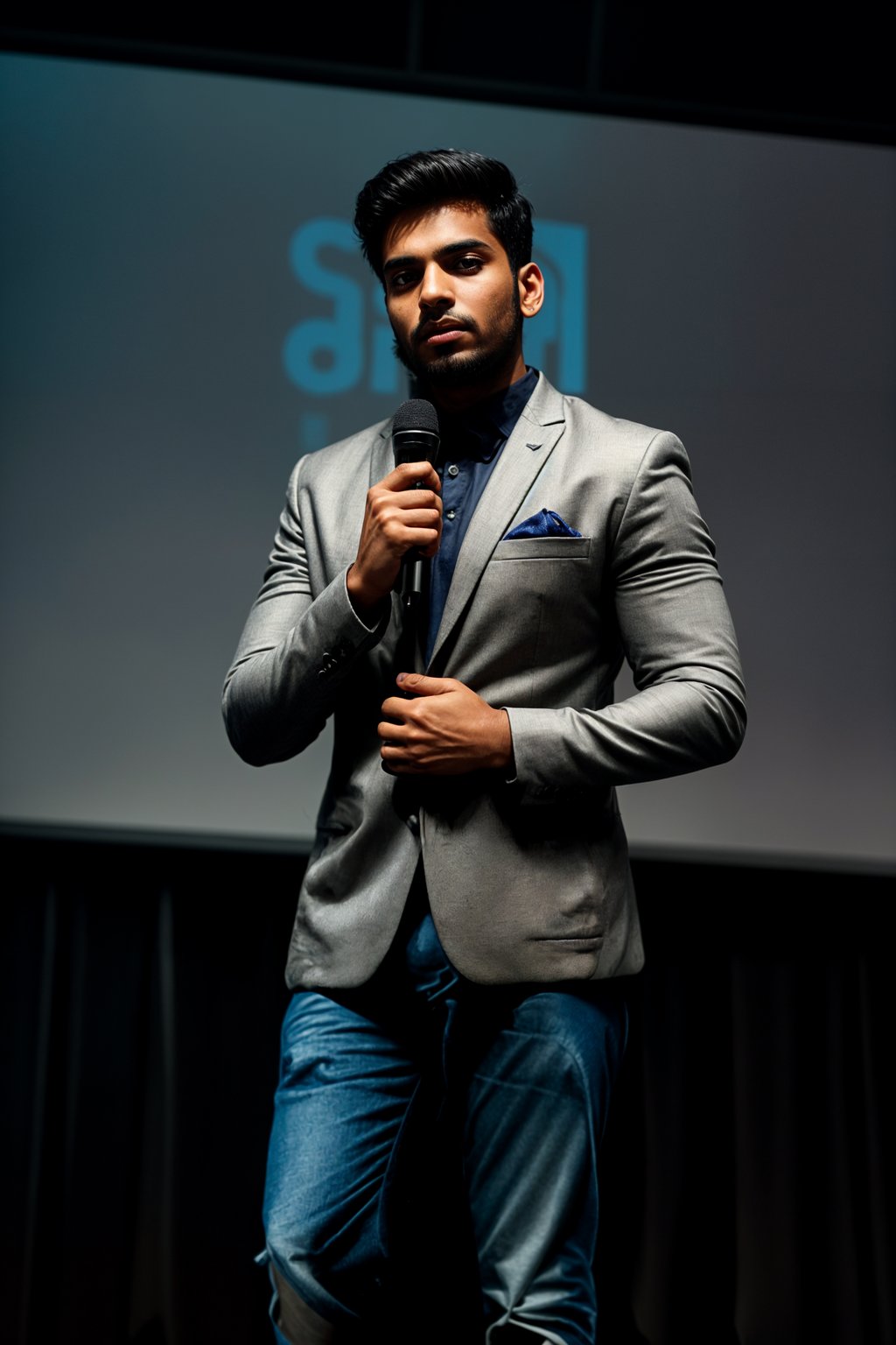 man as a conference keynote speaker standing on stage at a conference