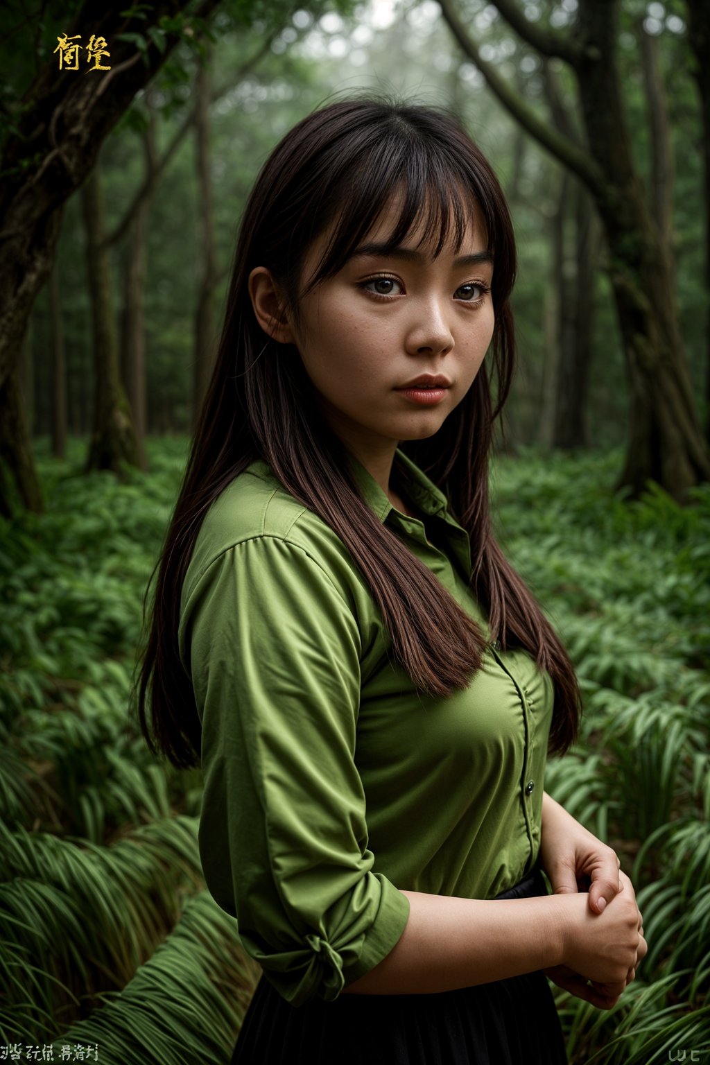 woman outside in nature in forest or jungle or a field of wheat enjoying the natural world