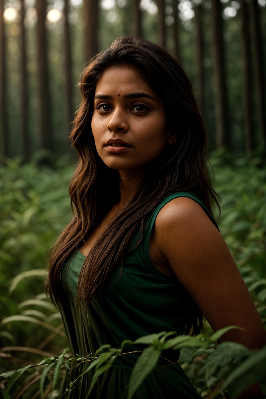 woman outside in nature in forest or jungle or a field of wheat enjoying the natural world