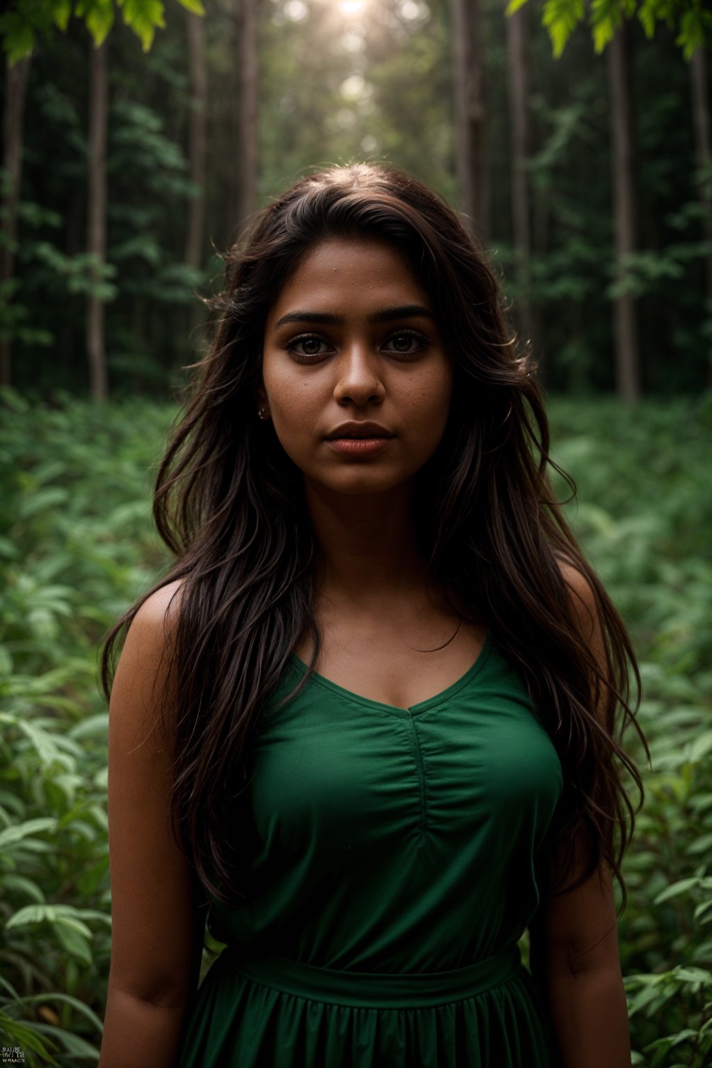 woman outside in nature in forest or jungle or a field of wheat enjoying the natural world