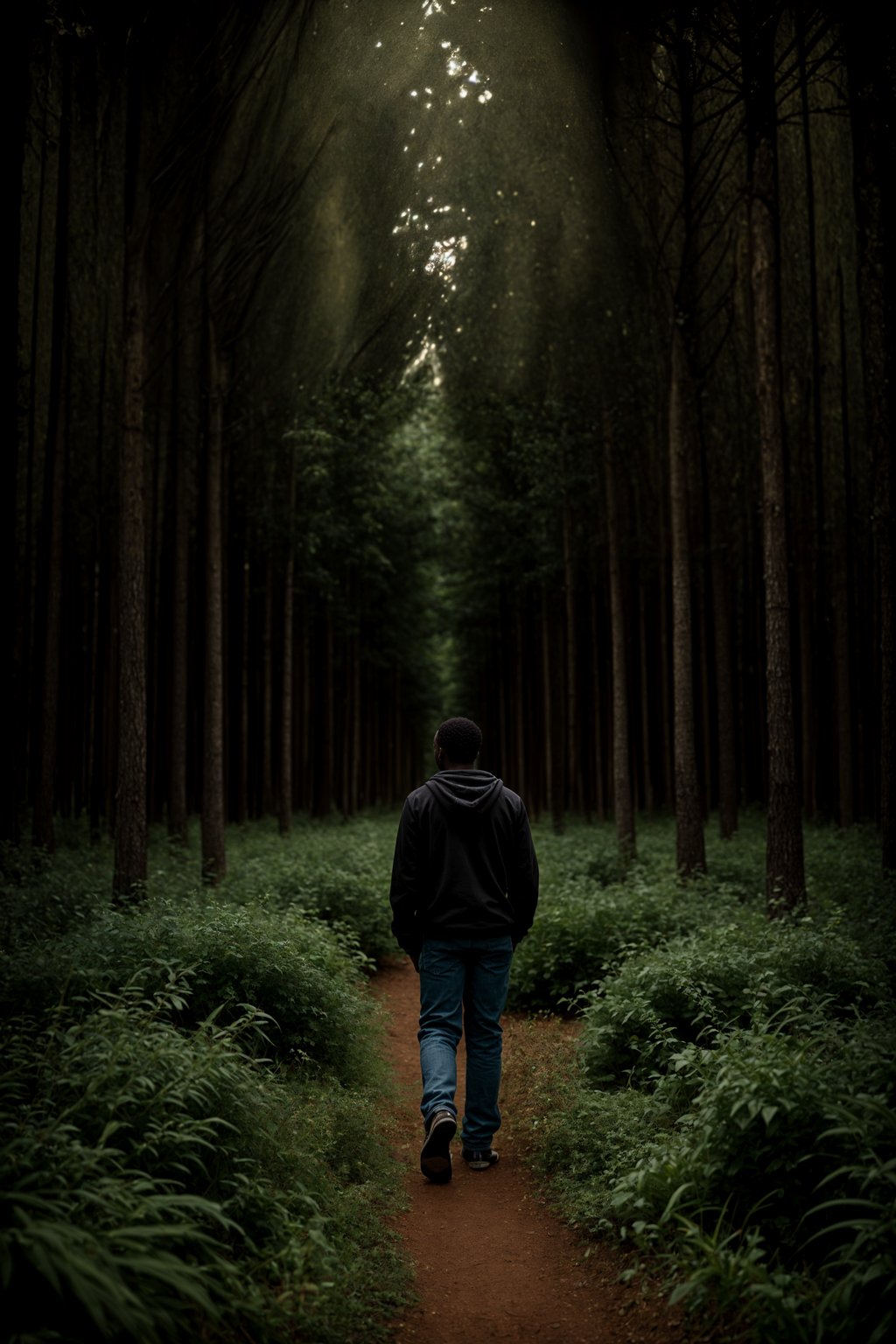 man outside in nature in forest or jungle or a field of wheat enjoying the natural world