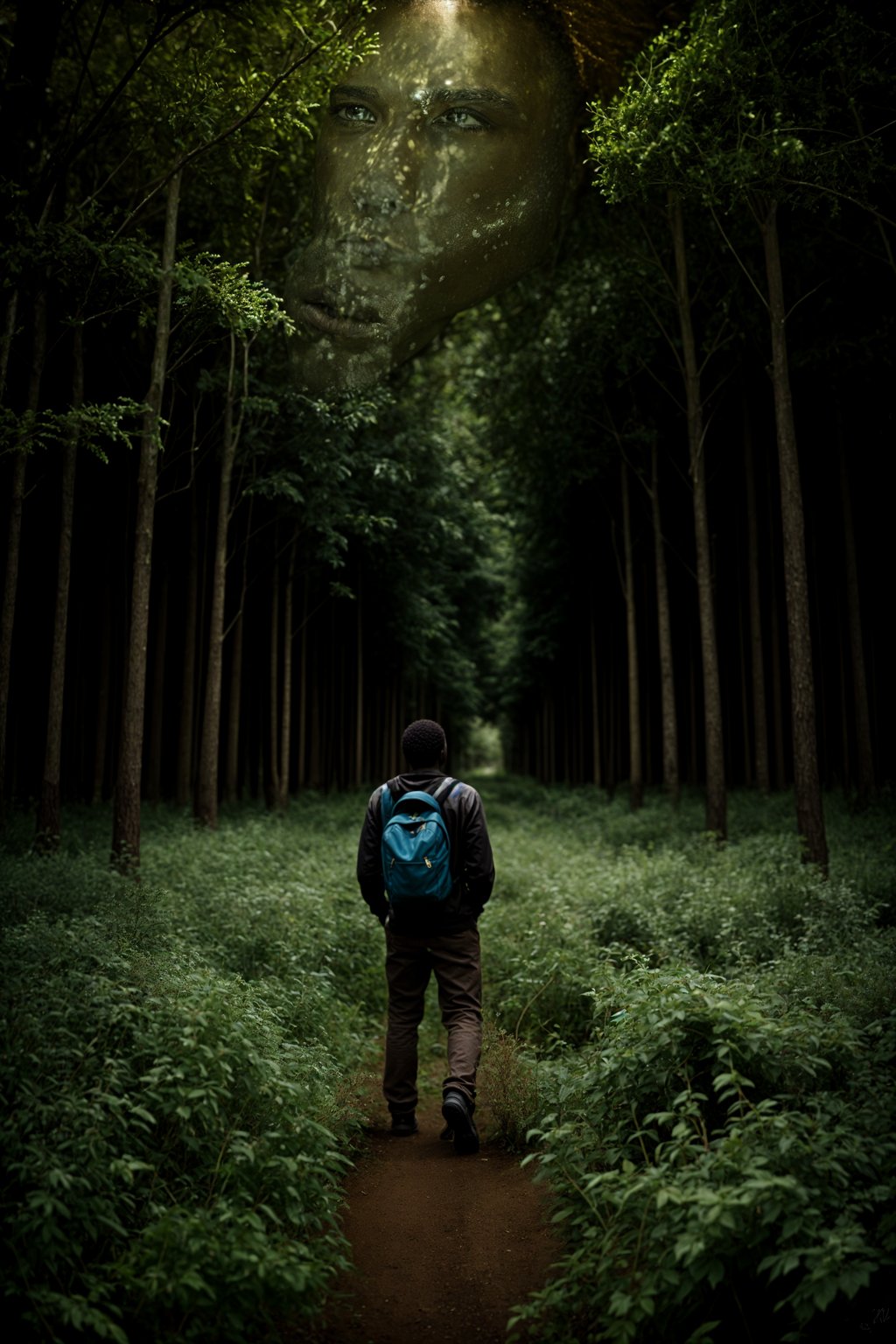 man outside in nature in forest or jungle or a field of wheat enjoying the natural world