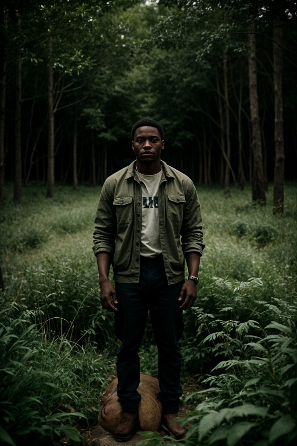 man outside in nature in forest or jungle or a field of wheat enjoying the natural world