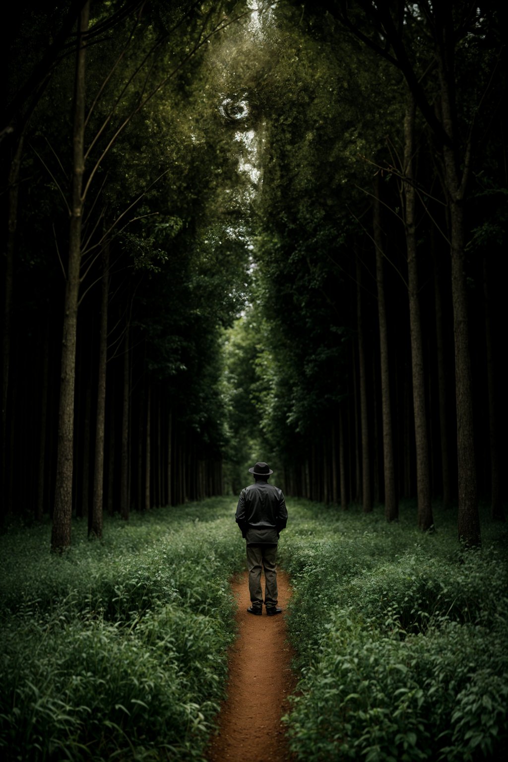 man outside in nature in forest or jungle or a field of wheat enjoying the natural world