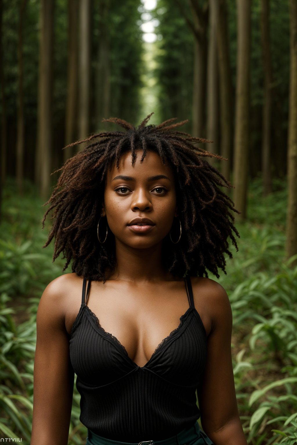 woman outside in nature in forest or jungle or a field of wheat enjoying the natural world