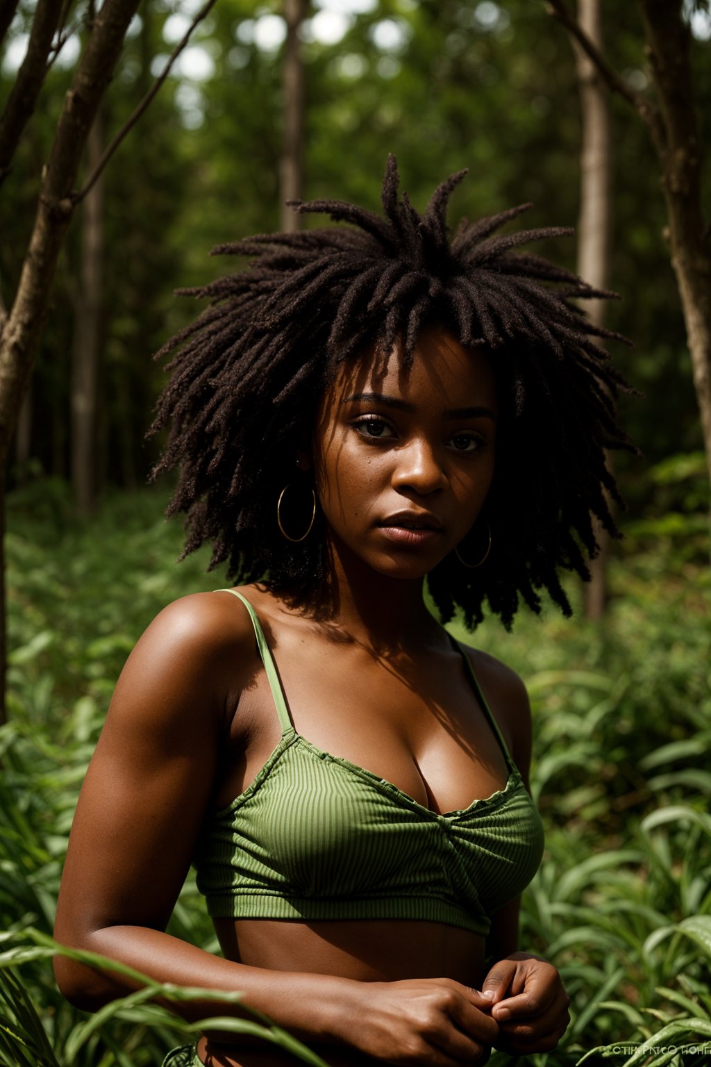 woman outside in nature in forest or jungle or a field of wheat enjoying the natural world