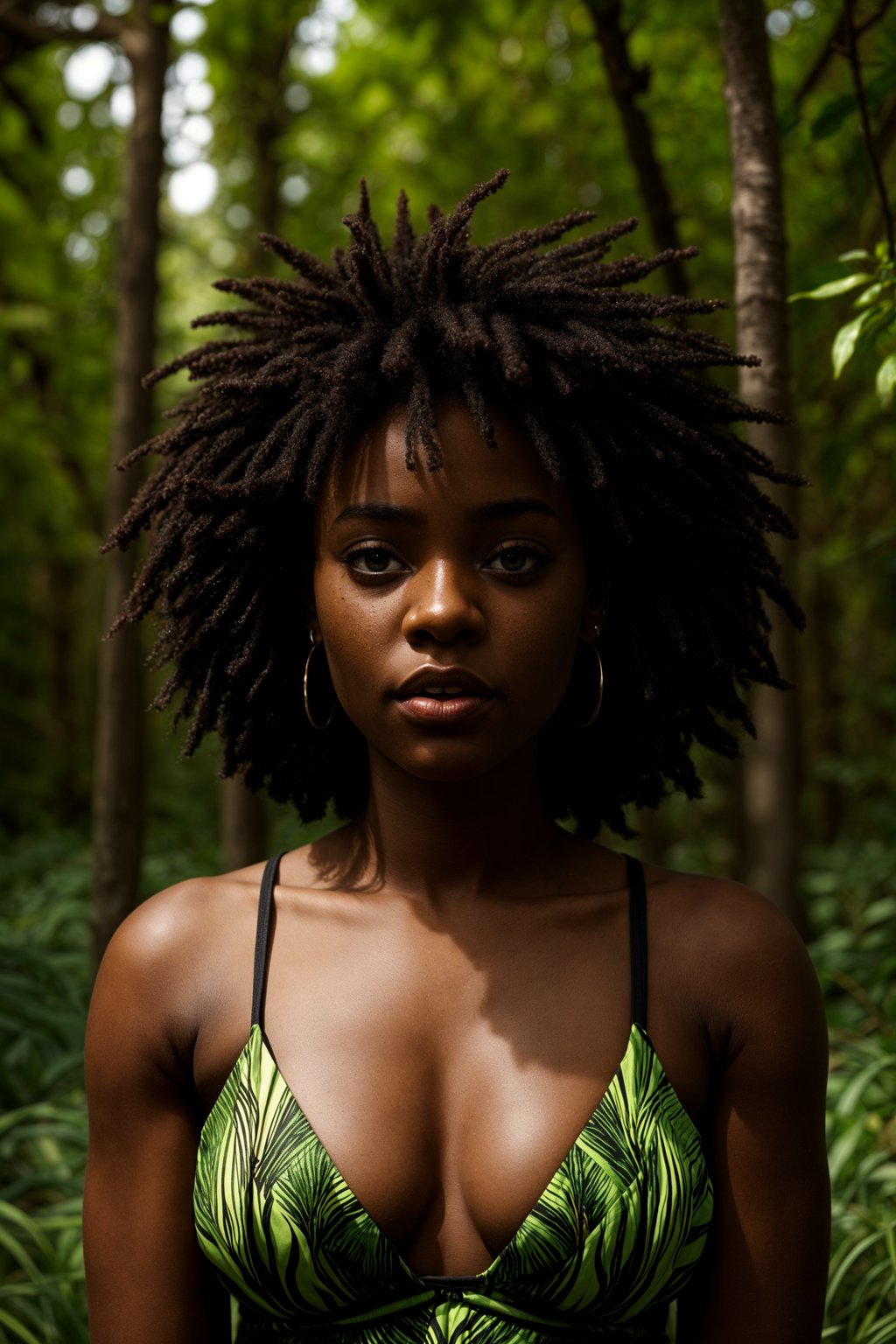 woman outside in nature in forest or jungle or a field of wheat enjoying the natural world