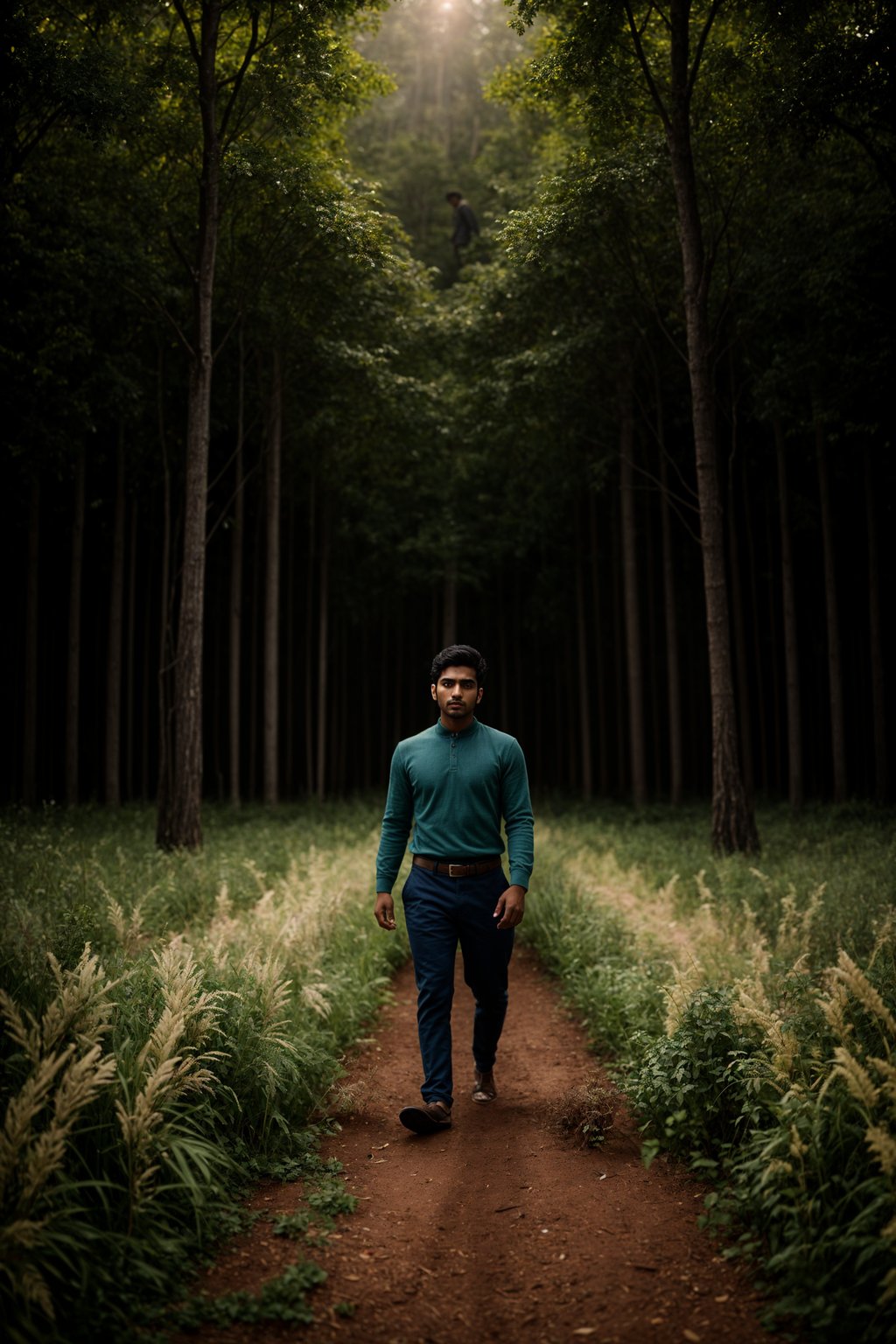 man outside in nature in forest or jungle or a field of wheat enjoying the natural world