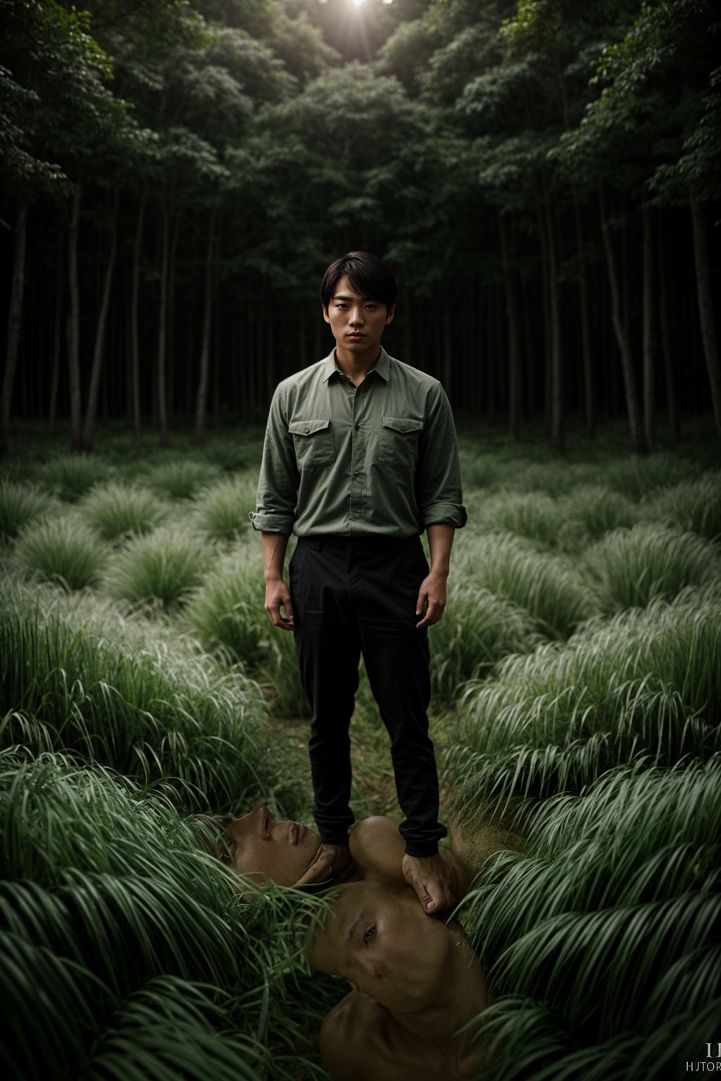 man outside in nature in forest or jungle or a field of wheat enjoying the natural world