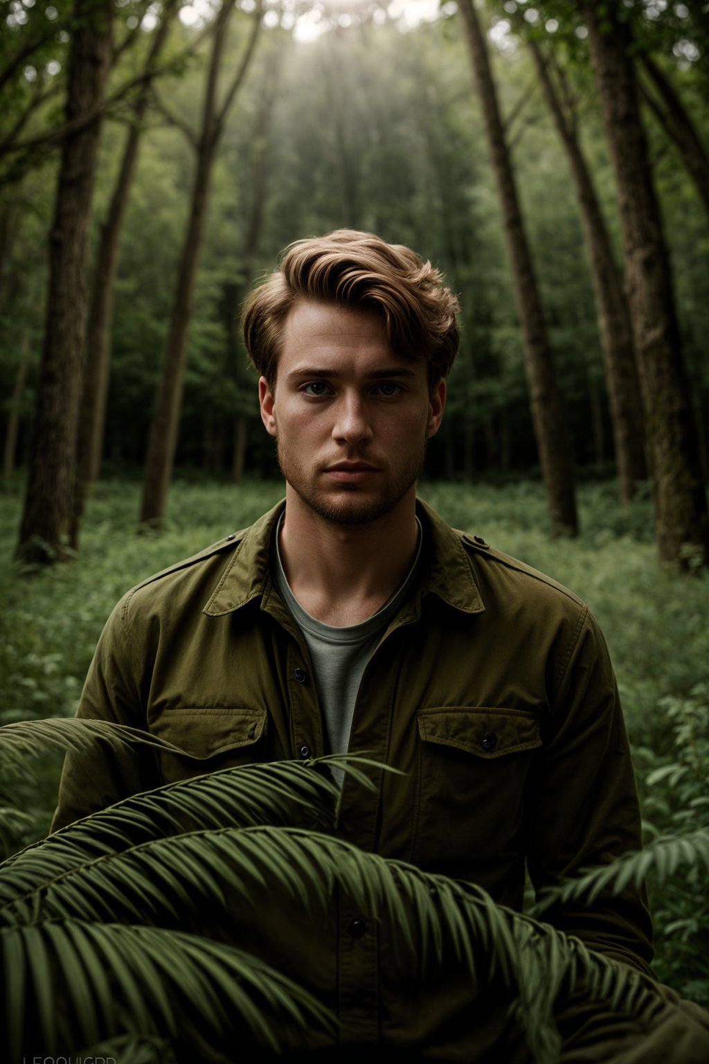 man outside in nature in forest or jungle or a field of wheat enjoying the natural world