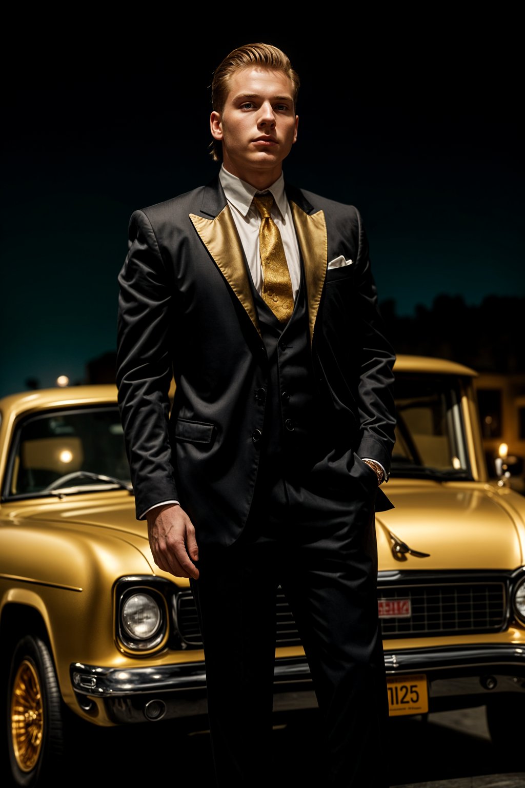 beautiful man as a mobster, mafia, mafia outfit, tailored suits, chunky gold jewelry, mafia aesthetic, flashy, glamorous, luxury, loud, Goodfellas, The Sopranos, Mob Wives, opulence, confidence