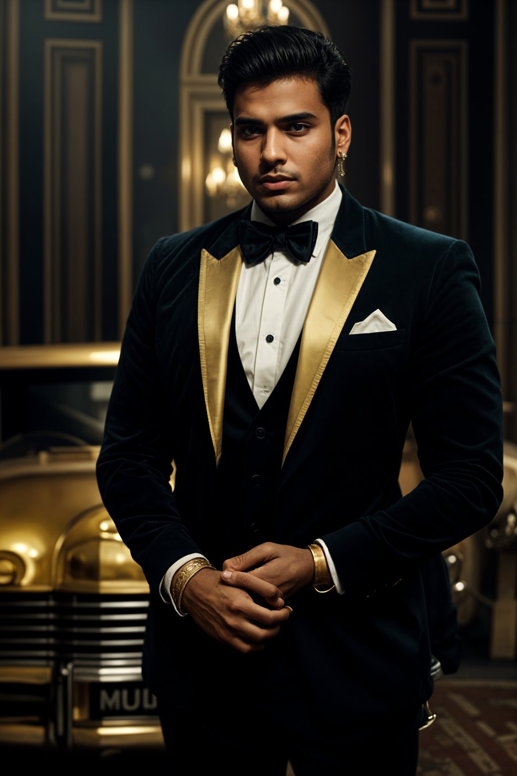 beautiful man as a mobster, mafia, mafia outfit, tailored suits, chunky gold jewelry, mafia aesthetic, flashy, glamorous, luxury, loud, Goodfellas, The Sopranos, Mob Wives, opulence, confidence