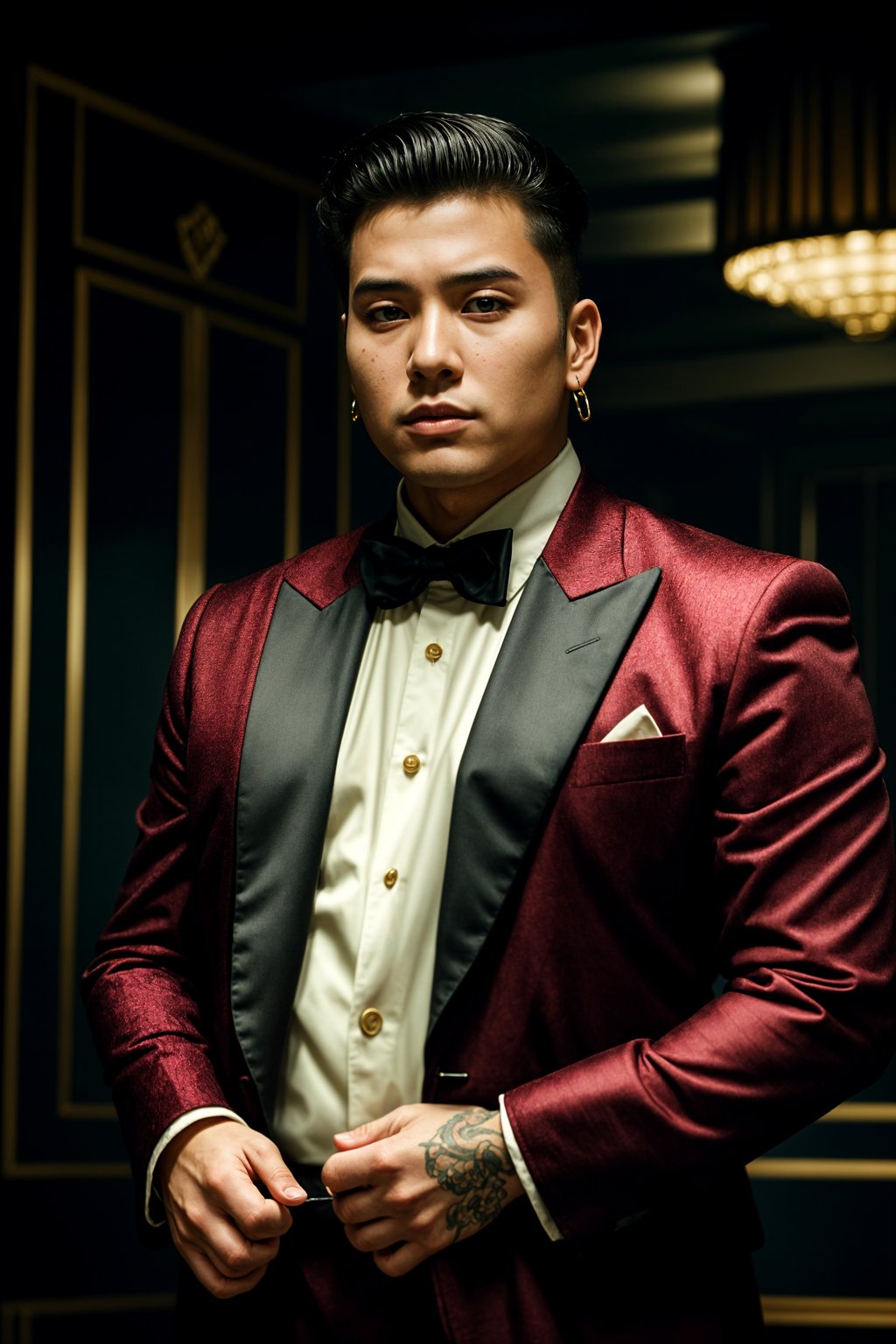 beautiful man as a mobster, mafia, mafia outfit, tailored suits, chunky gold jewelry, mafia aesthetic, flashy, glamorous, luxury, loud, Goodfellas, The Sopranos, Mob Wives, opulence, confidence