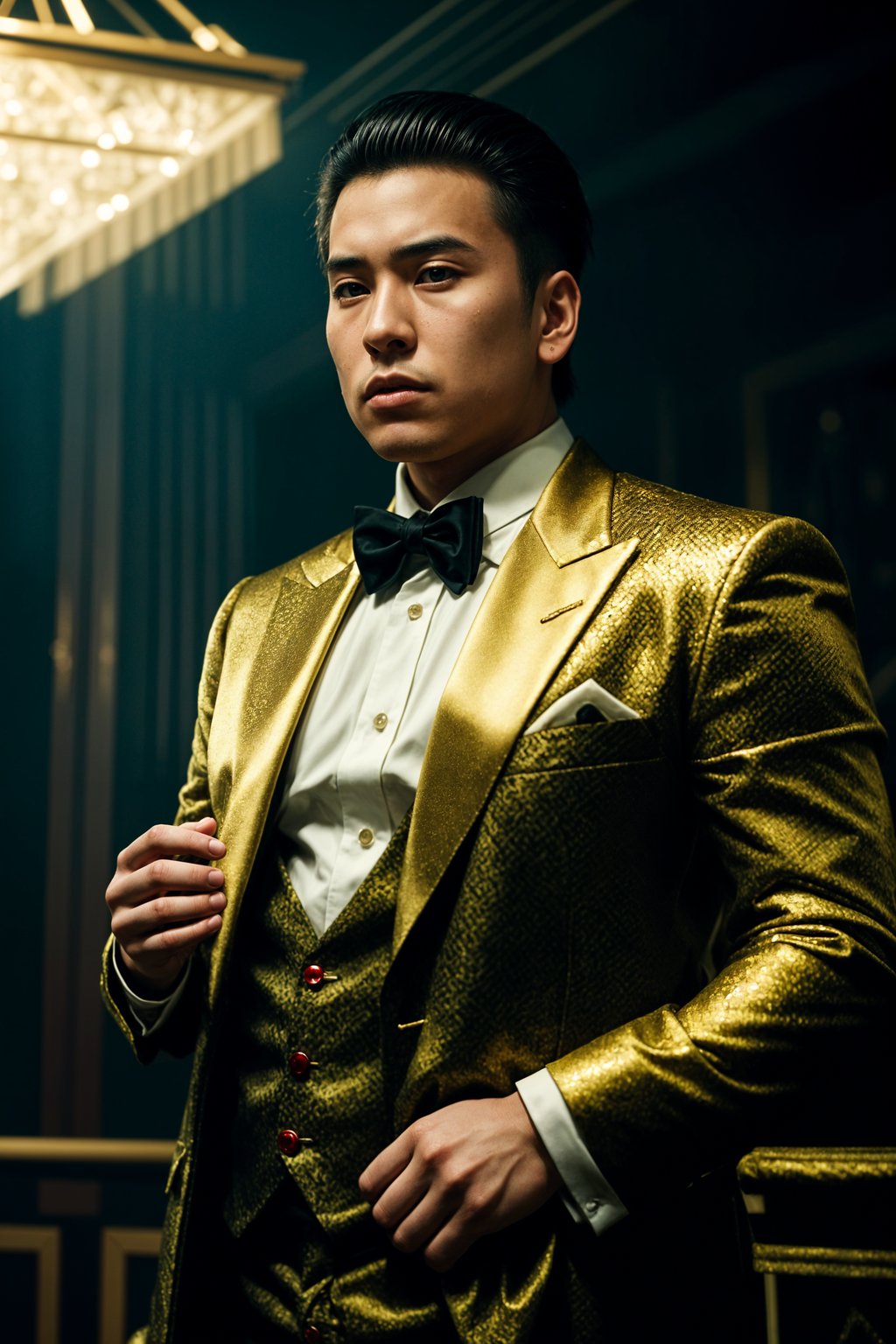 beautiful man as a mobster, mafia, mafia outfit, tailored suits, chunky gold jewelry, mafia aesthetic, flashy, glamorous, luxury, loud, Goodfellas, The Sopranos, Mob Wives, opulence, confidence