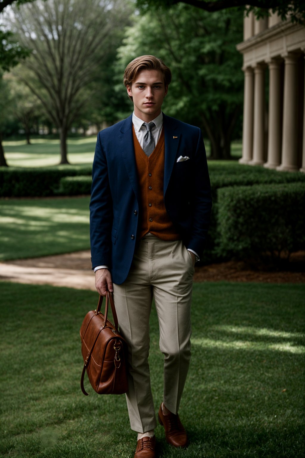 a man in preppy style, old money aesthetic, posh style, elite school stlye, luxurious style, gossip girl neo-prep style, ralph lauren style, country club style, ivy league style