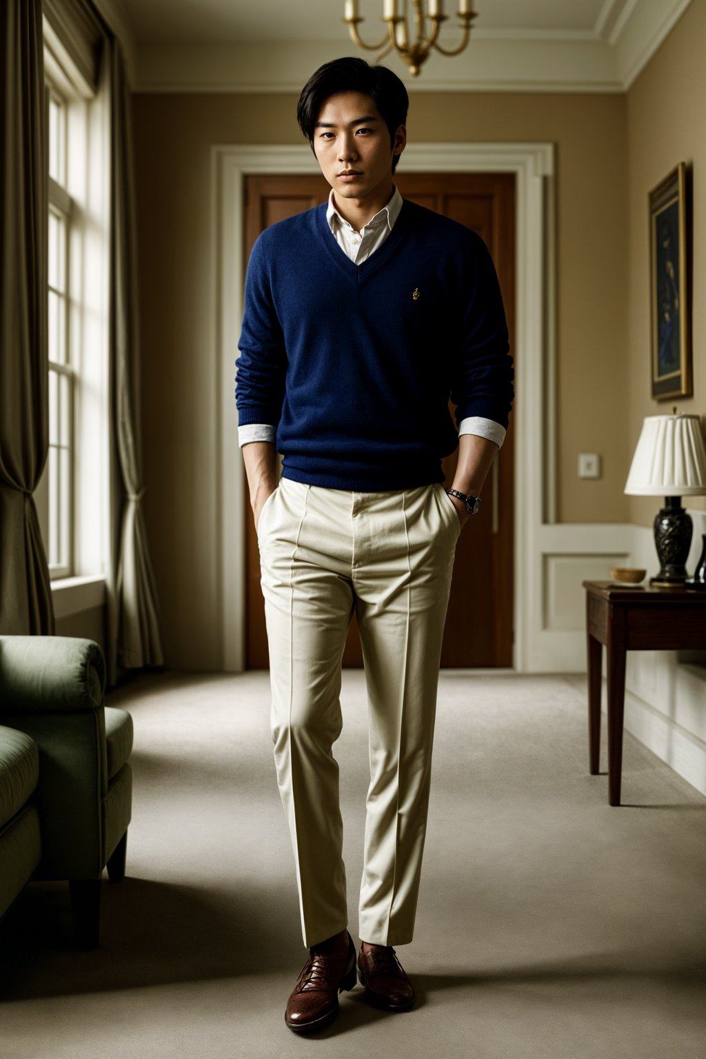 a man in preppy style, old money aesthetic, posh style, elite school stlye, luxurious style, gossip girl neo-prep style, ralph lauren style, country club style, ivy league style