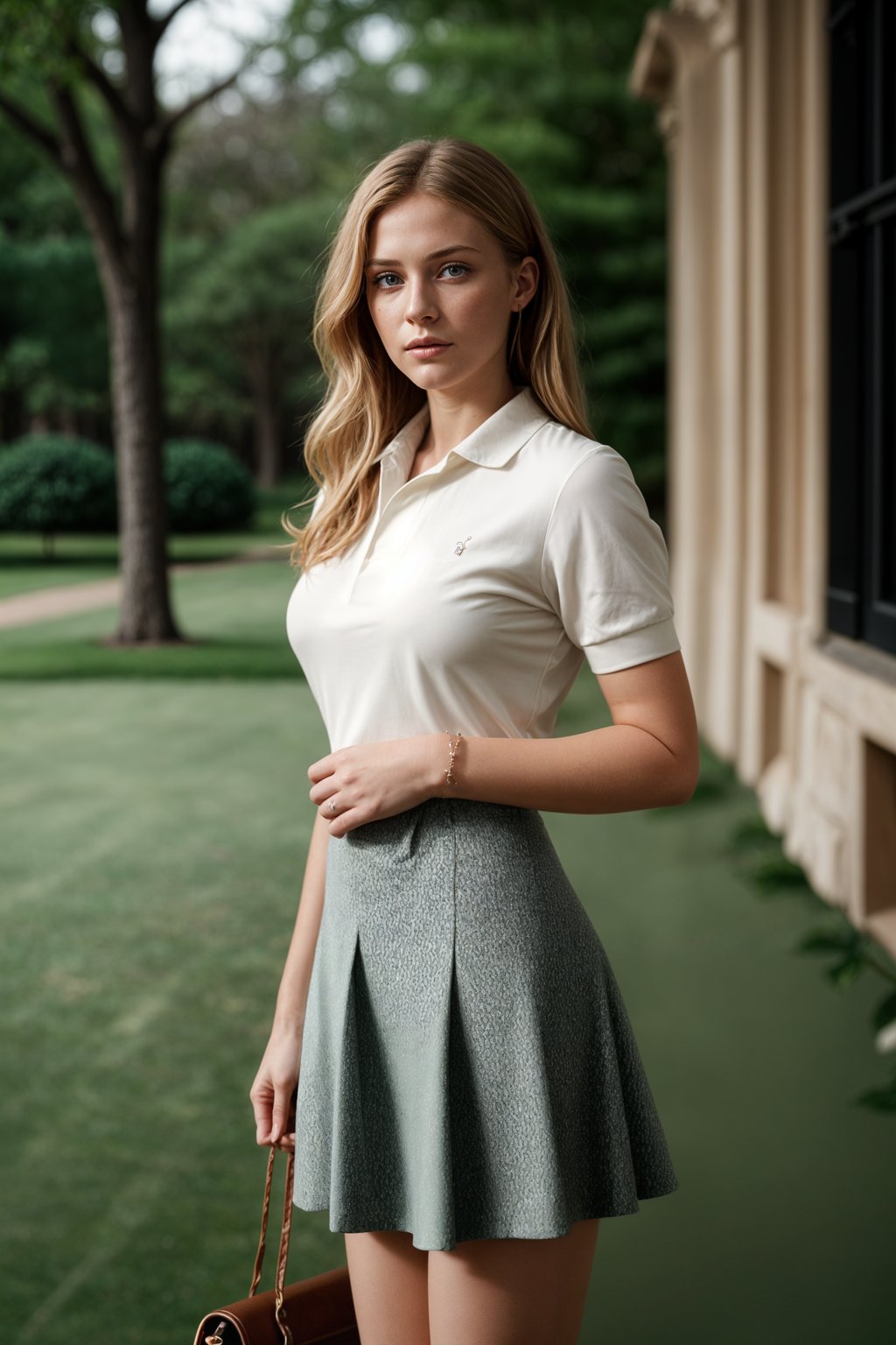 a woman in preppy style, old money aesthetic, posh style, elite school stlye, luxurious style, gossip girl neo-prep style, ralph lauren style, country club style, ivy league style