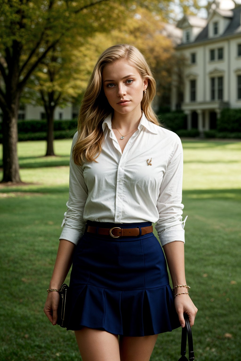 a woman in preppy style, old money aesthetic, posh style, elite school stlye, luxurious style, gossip girl neo-prep style, ralph lauren style, country club style, ivy league style