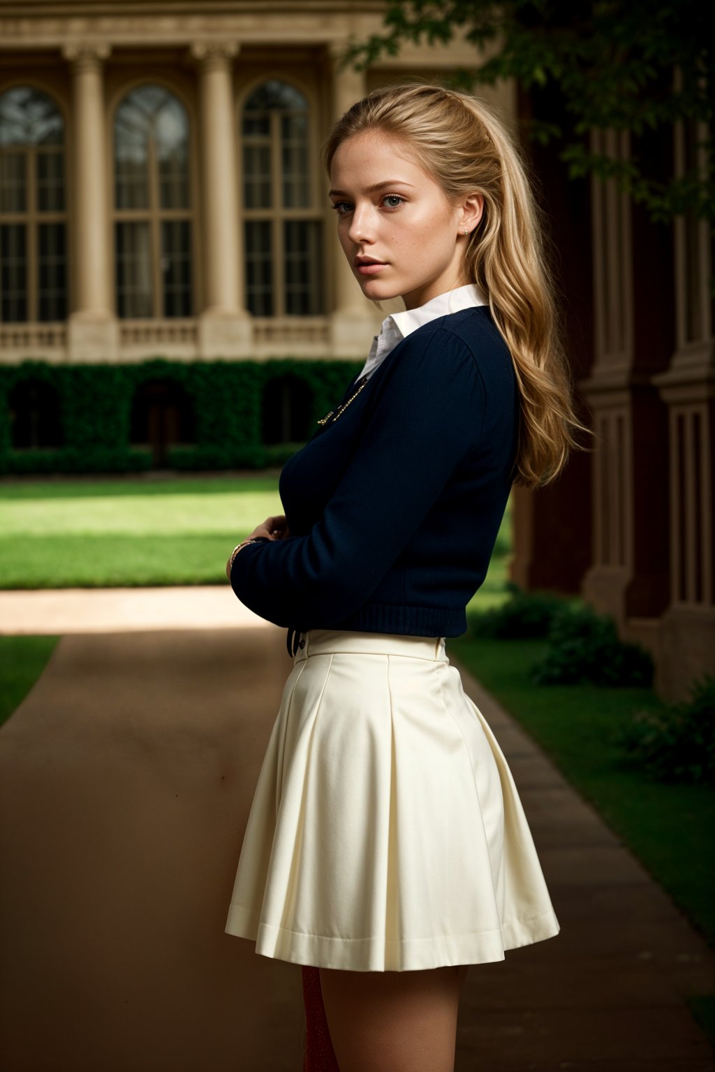 a woman in preppy style, old money aesthetic, posh style, elite school stlye, luxurious style, gossip girl neo-prep style, ralph lauren style, country club style, ivy league style