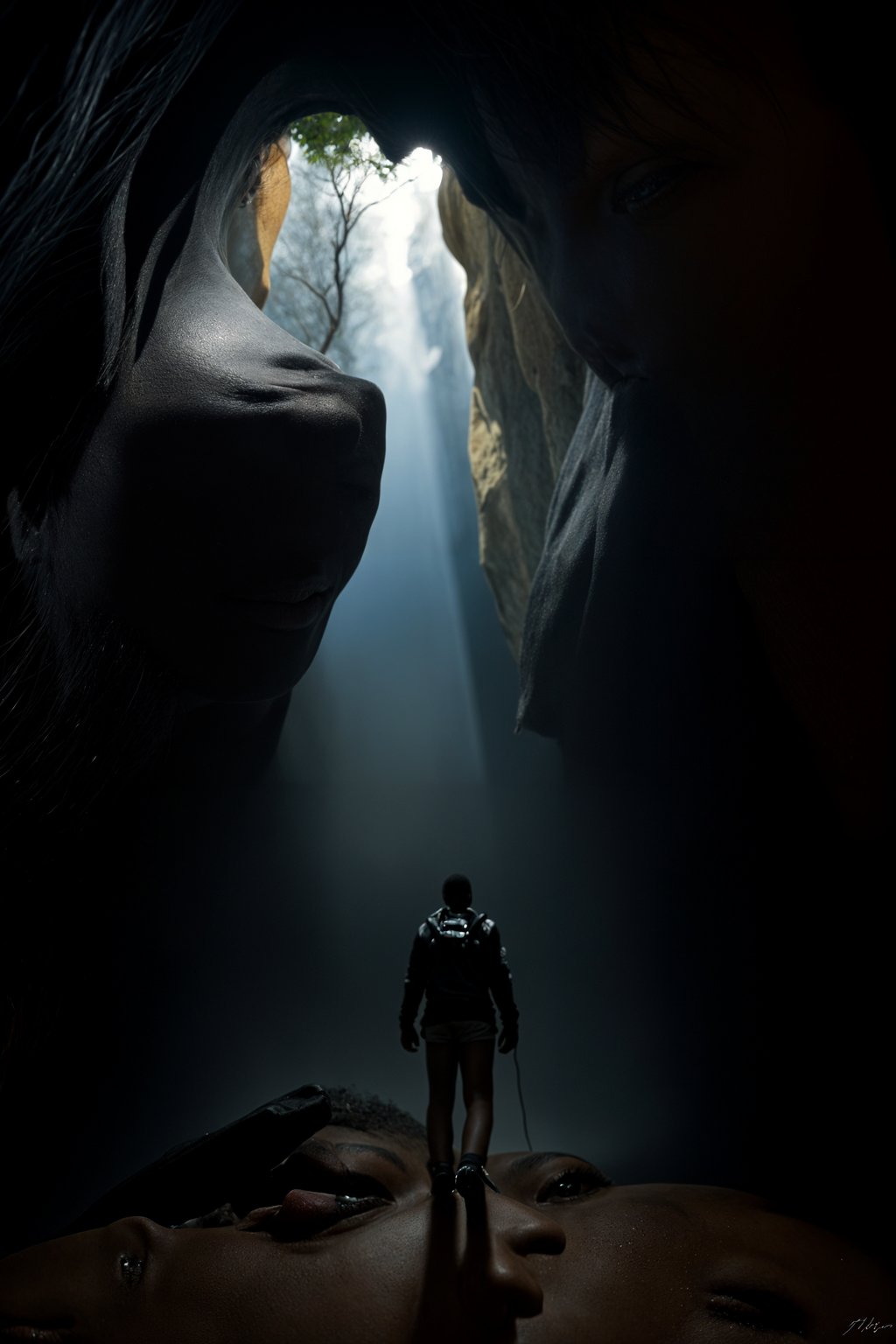 man as individual hiking through an impressive cave system