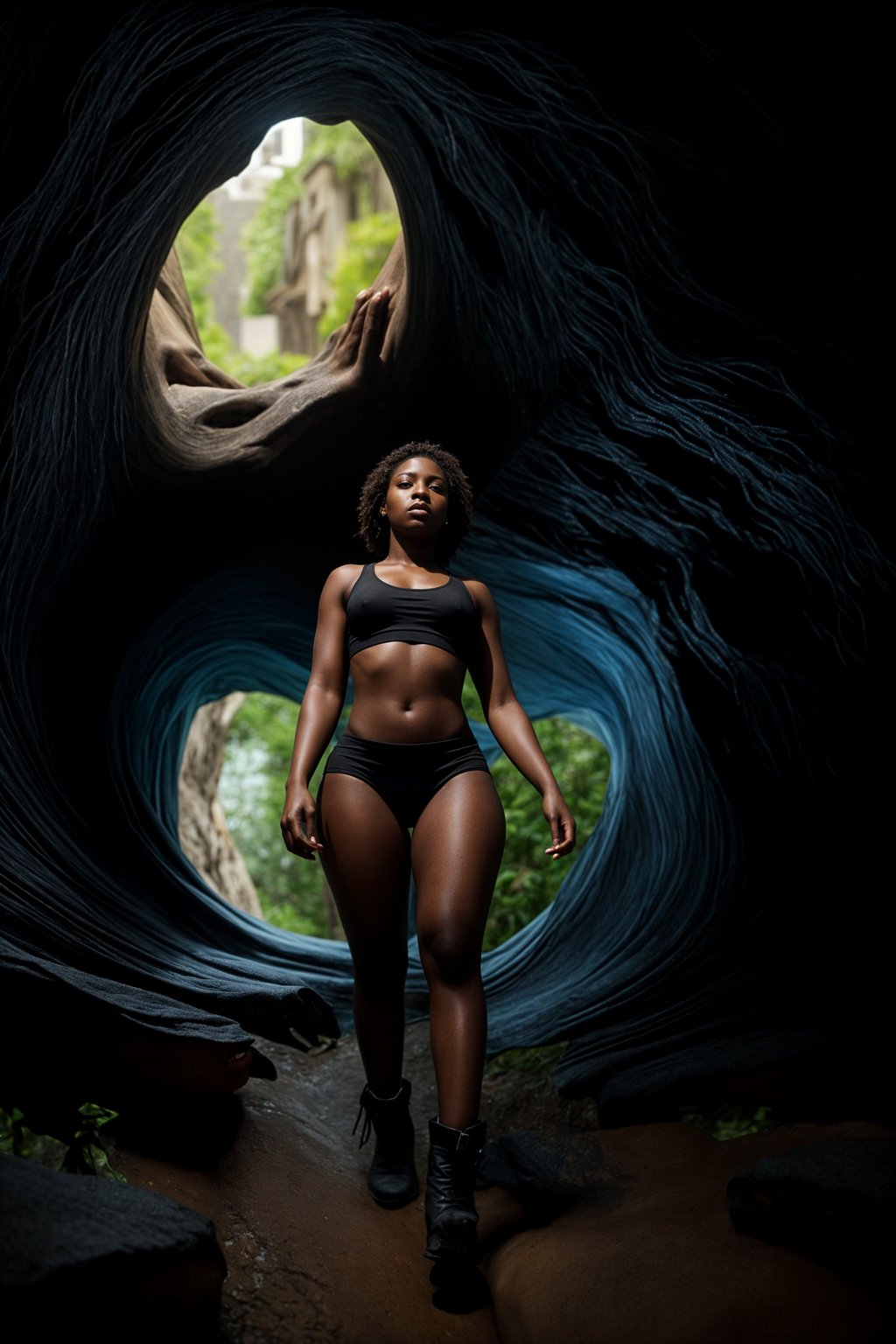 woman as individual hiking through an impressive cave system