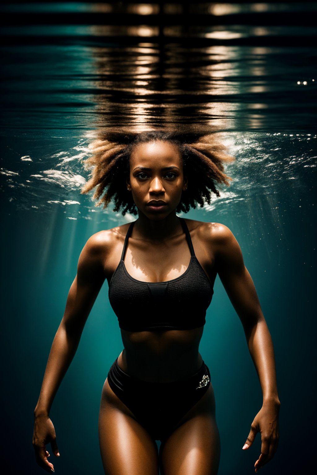 woman in swimsuit  underwater, showcasing athletic ability