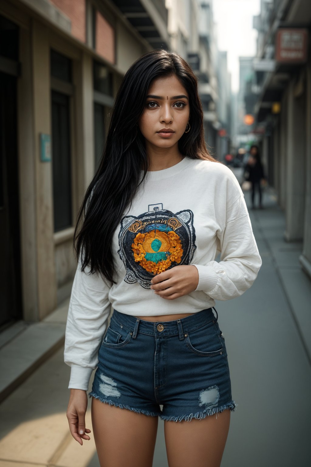 Korean woman (with black hair) (as korean kpop k-pop idol) posing for photo, wearing Korean clothes, Korean fashion, Korean fashion, Korean makeup, (in front of solid background)