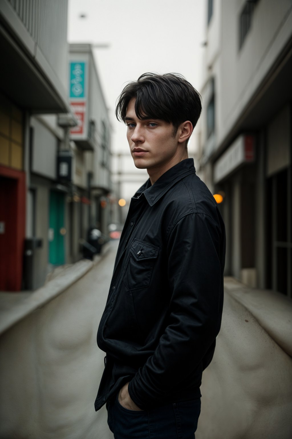 Korean man (with black hair) (as korean kpop k-pop idol) posing for photo, wearing Korean clothes, Korean fashion, Korean fashion, Korean makeup, (in front of solid background)