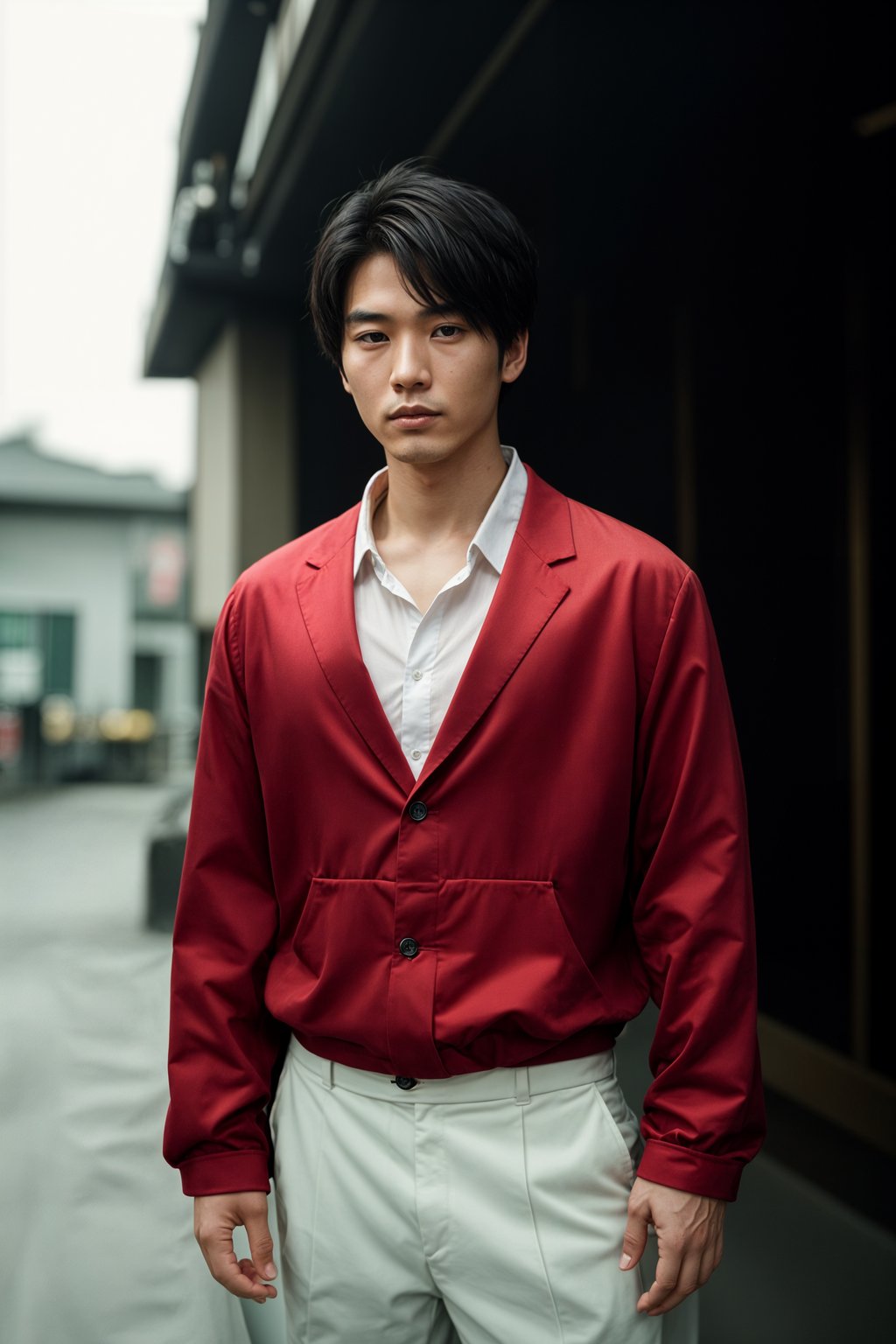 Korean man (with black hair) (as korean kpop k-pop idol) posing for photo, wearing Korean clothes, Korean fashion, Korean fashion, Korean makeup, (in front of solid background)