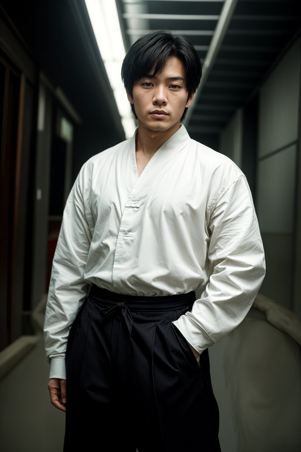 Korean man (with black hair) (as korean kpop k-pop idol) posing for photo, wearing Korean clothes, Korean fashion, Korean fashion, Korean makeup, (in front of solid background)