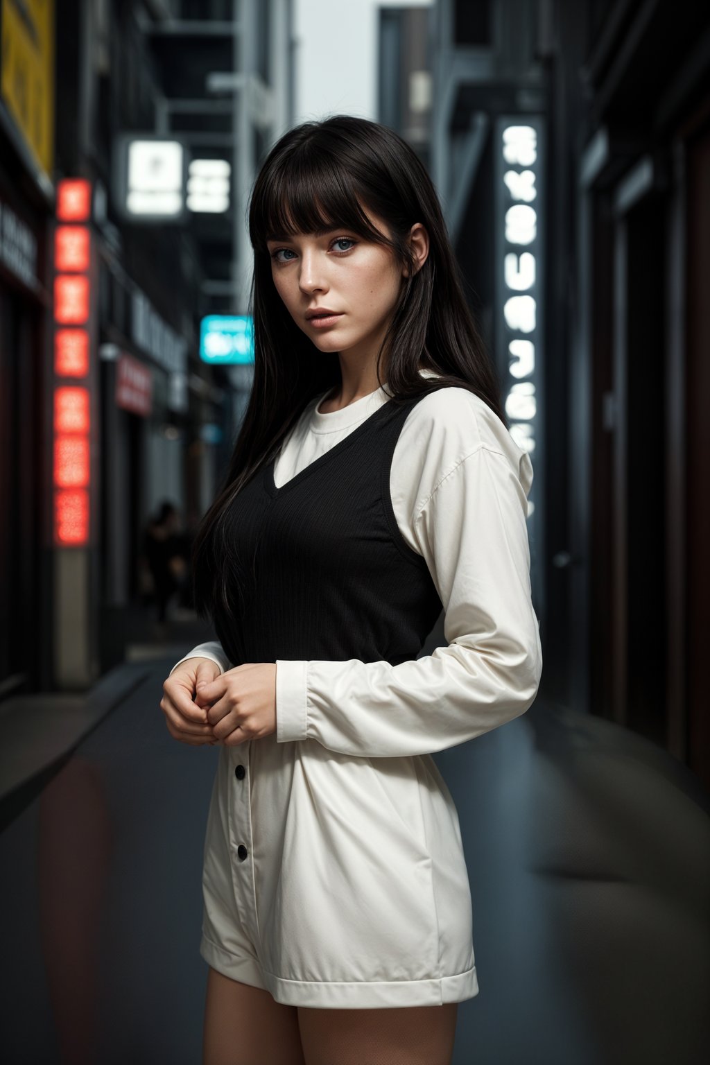 Korean woman (with black hair) (as korean kpop k-pop idol) posing for photo, wearing Korean clothes, Korean fashion, Korean fashion, Korean makeup, (in front of solid background)