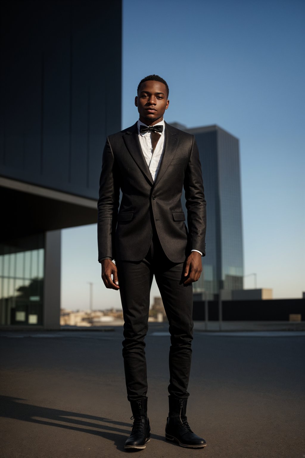 man in  modern, fashionable attire against an edgy urban backdrop