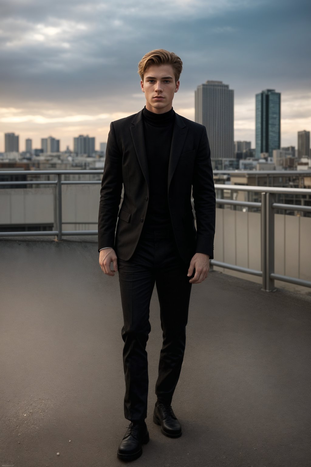 man in  modern, fashionable attire against an edgy urban backdrop