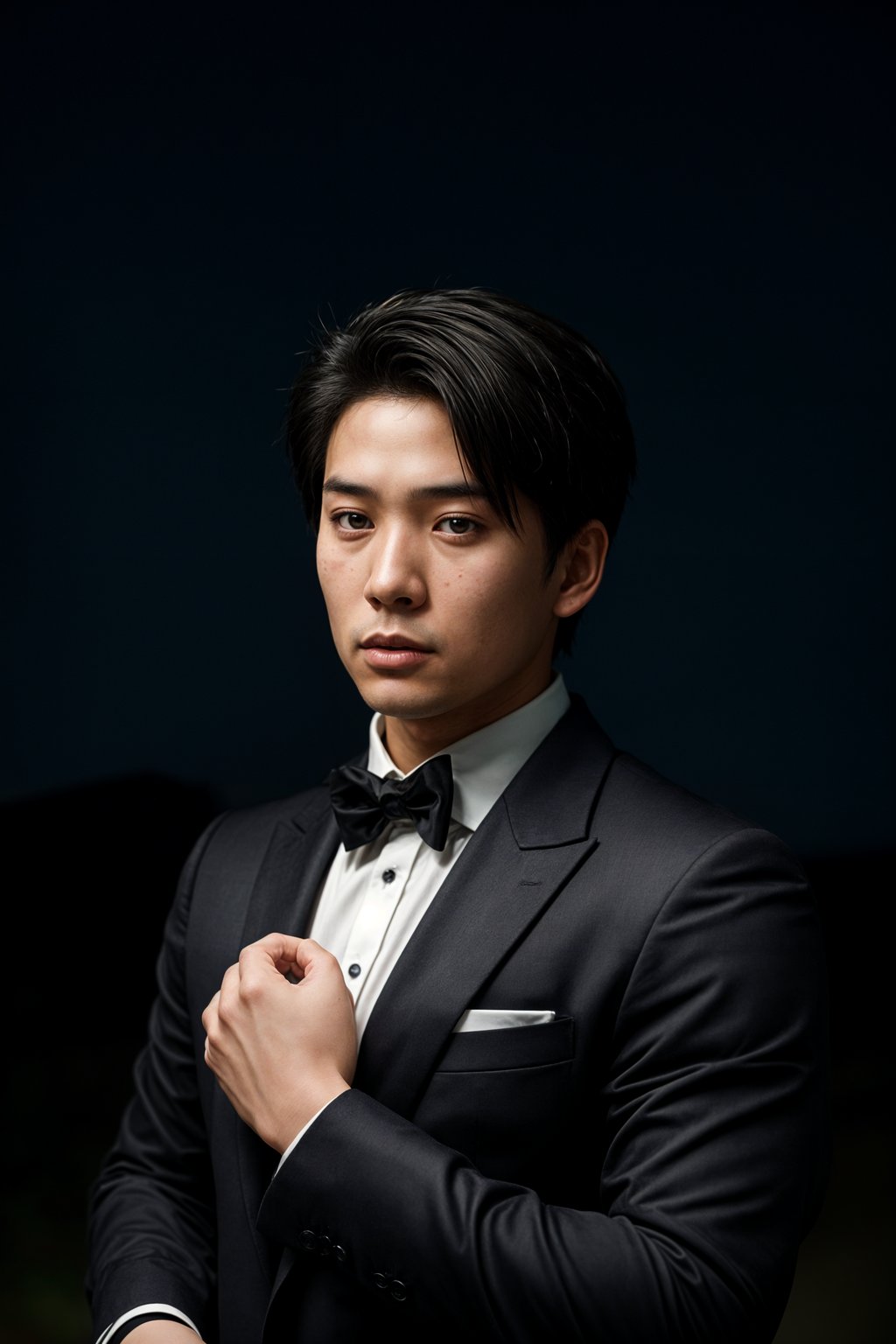 man with magnetic appeal, adorned in  luxurious cufflinks, against a starry night backdrop