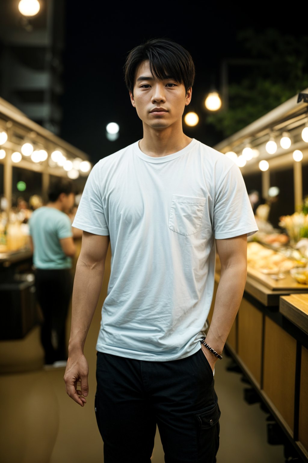 man at a pop-up food market at night, combining the love for street food with nightlife