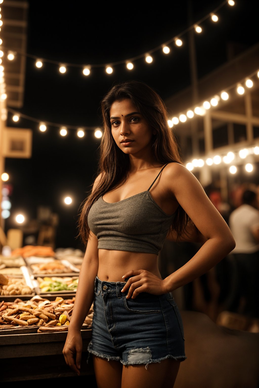 woman at a pop-up food market at night, combining the love for street food with nightlife