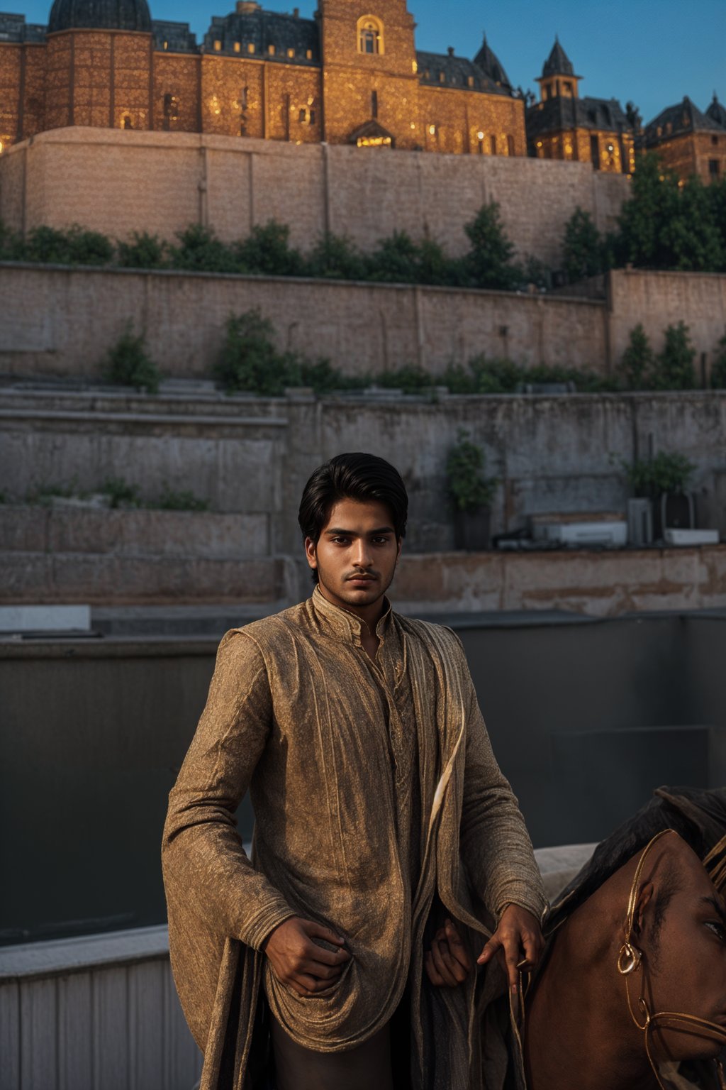 dignified and traditional man in Stockholm wearing a Swedish folkdräkt, Stockholm Palace in the background