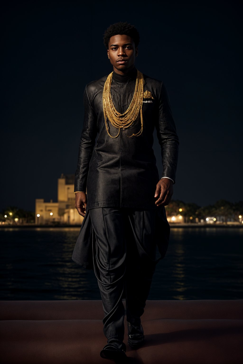 classic and traditional man in Mumbai wearing a vibrant Saree Sherwani, Gateway of India in the background