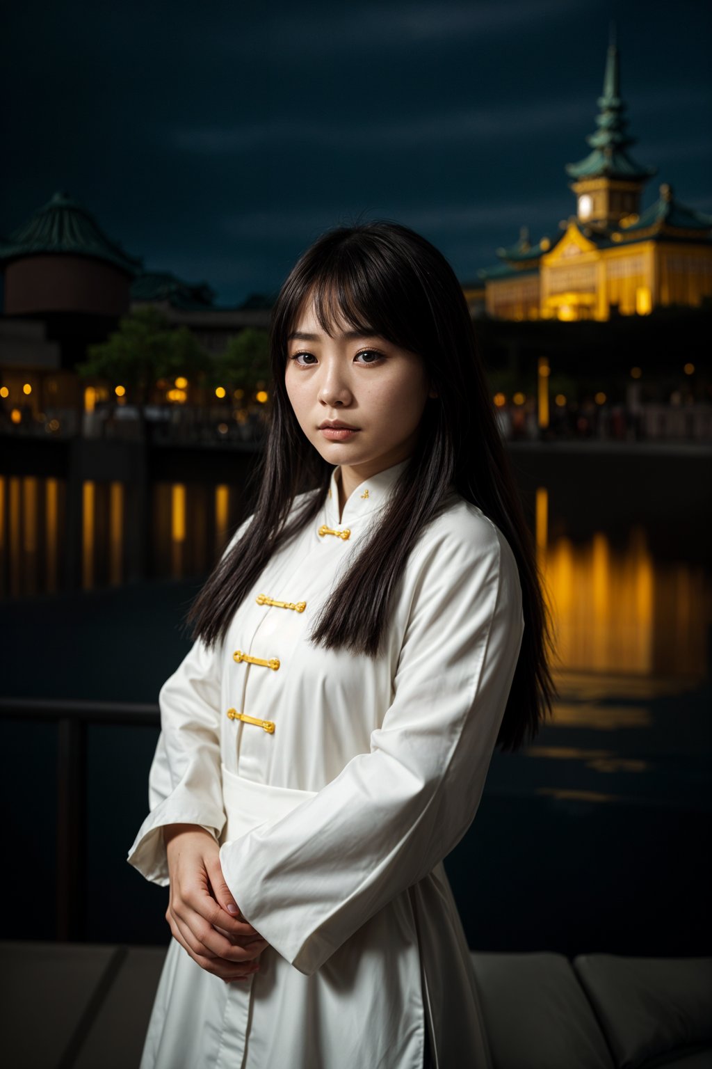 traditional  woman in Stockholm wearing a Swedish folkdräkt, Stockholm Palace in the background