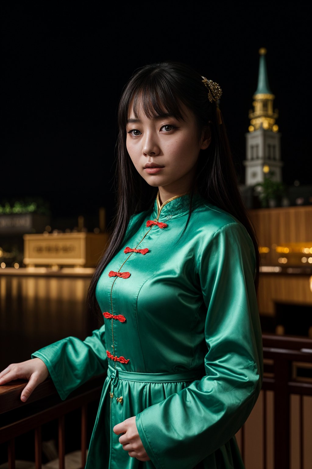 traditional  woman in Stockholm wearing a Swedish folkdräkt, Stockholm Palace in the background