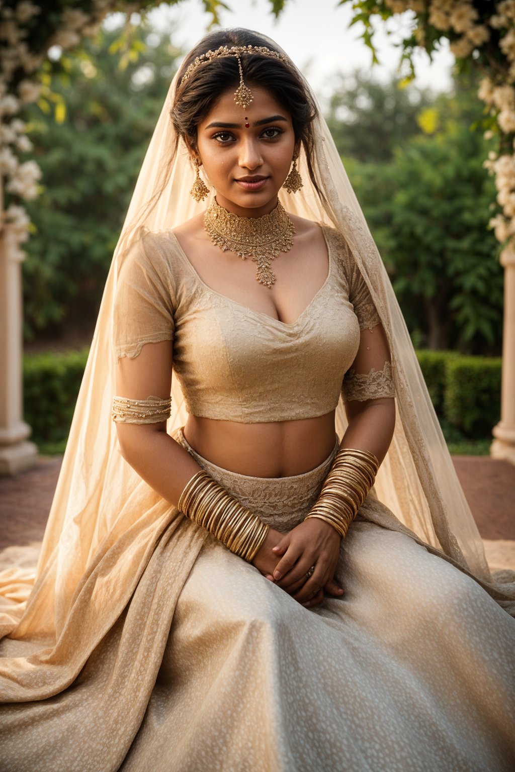 smiling woman in wedding photoshoot. bridal style. wedding style. marriage style. wedding dress .  golden hour