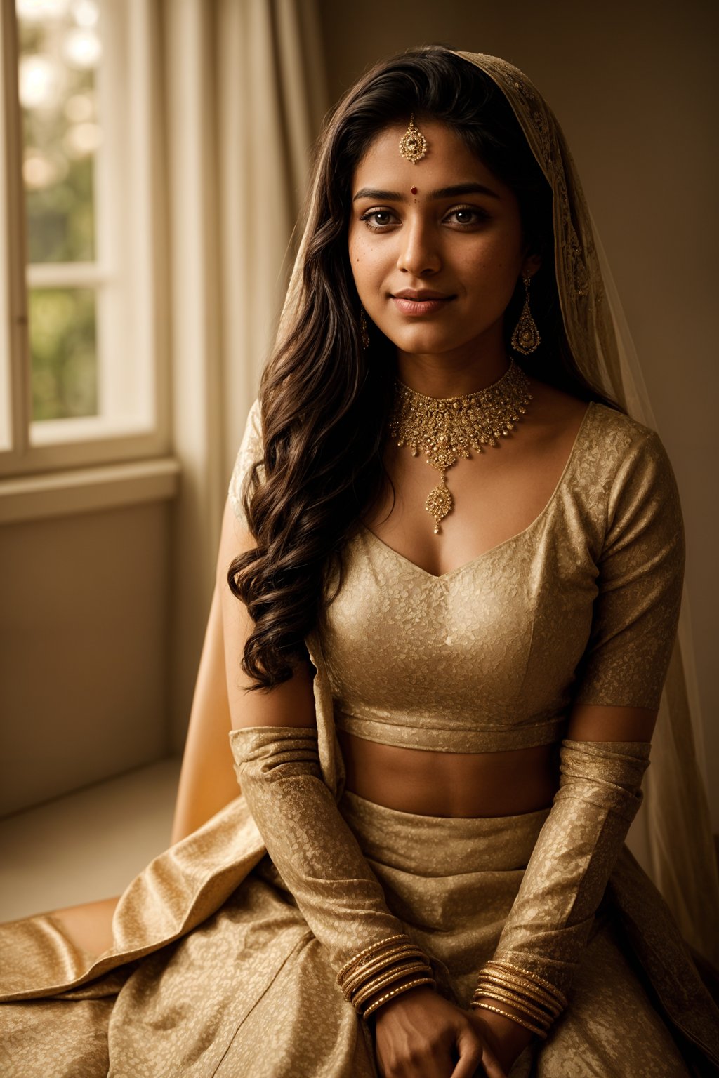 smiling woman in wedding photoshoot. bridal style. wedding style. marriage style. wedding dress .  golden hour