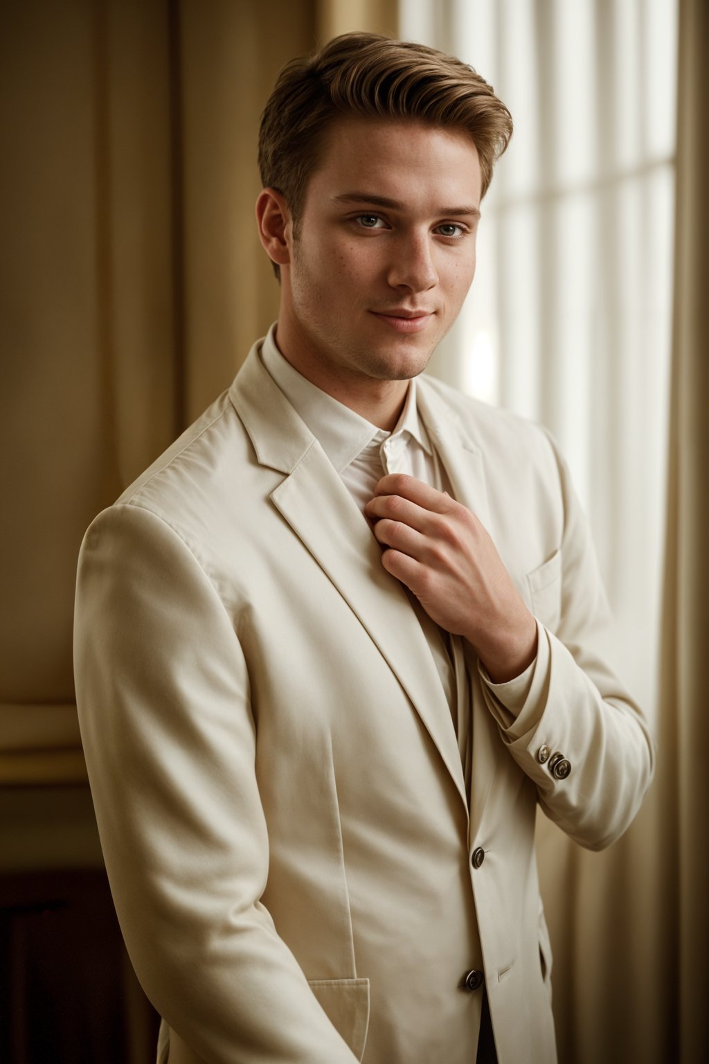 smiling man in wedding photoshoot. bridal style. wedding style. marriage style. wedding  suit.  golden hour