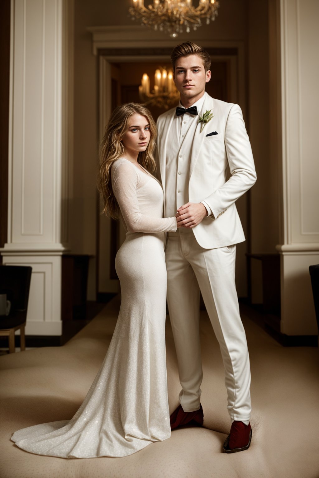 full body shot of smiling man in wedding photoshoot. Bridal style. Wedding style. Marriage style. Wedding  suit. At a glamorous hotel wedding venue.