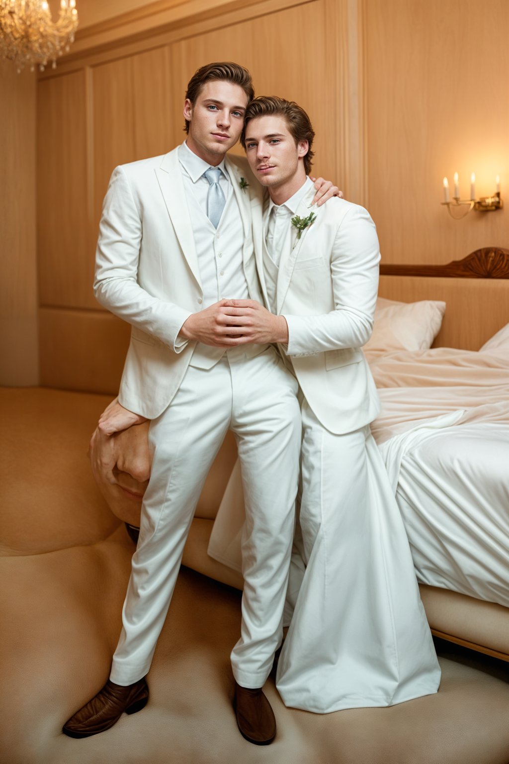 full body shot of smiling man in wedding photoshoot. Bridal style. Wedding style. Marriage style. Wedding  suit. At a glamorous hotel wedding venue.