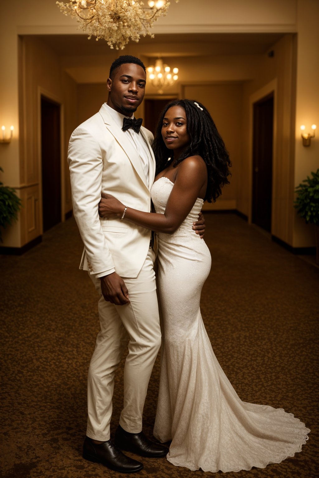 full body shot of smiling man in wedding photoshoot. Bridal style. Wedding style. Marriage style. Wedding  suit. At a glamorous hotel wedding venue.